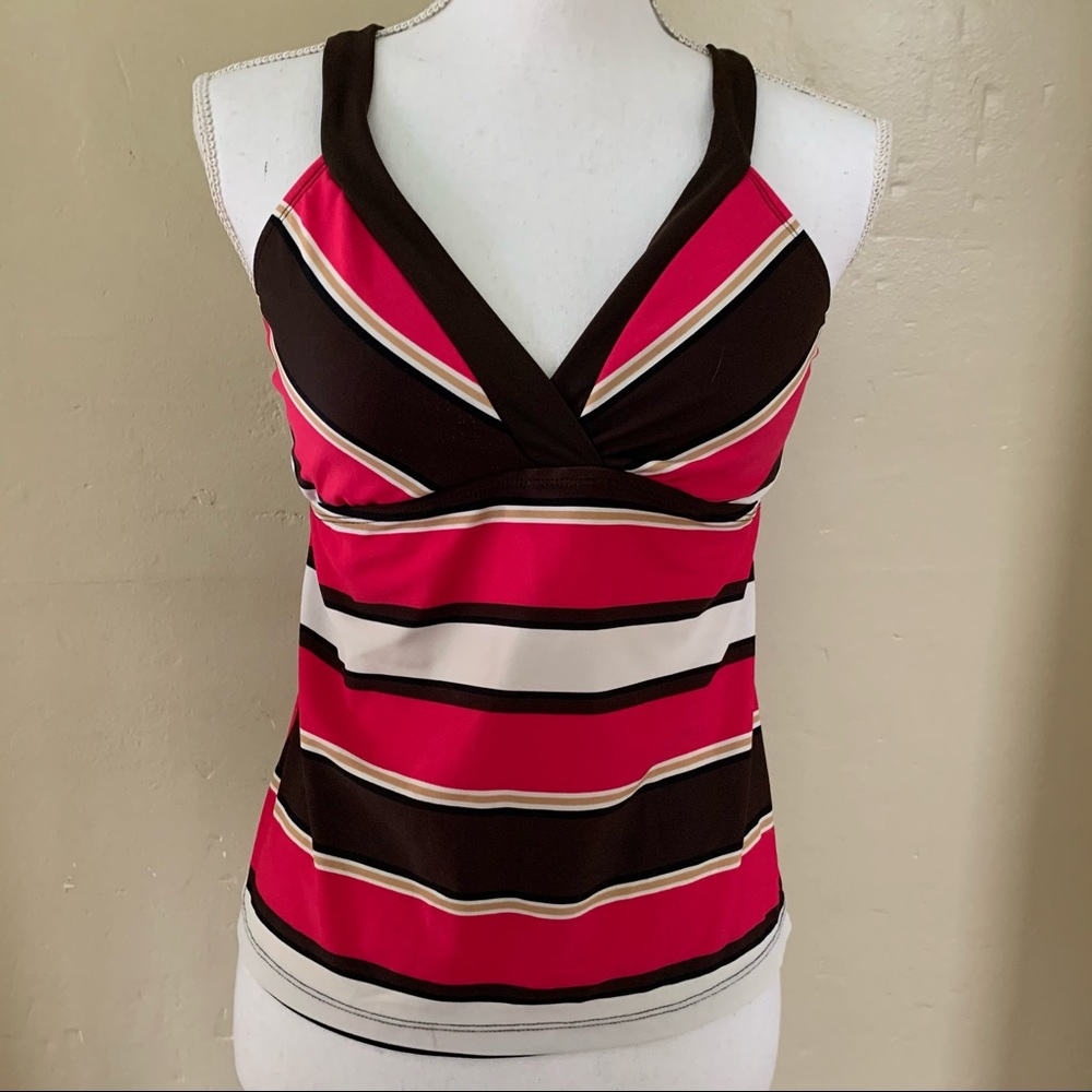 JAG Active Swimsuit Top Brown Pink Striped Separate Tankini Bathing Suit Medium